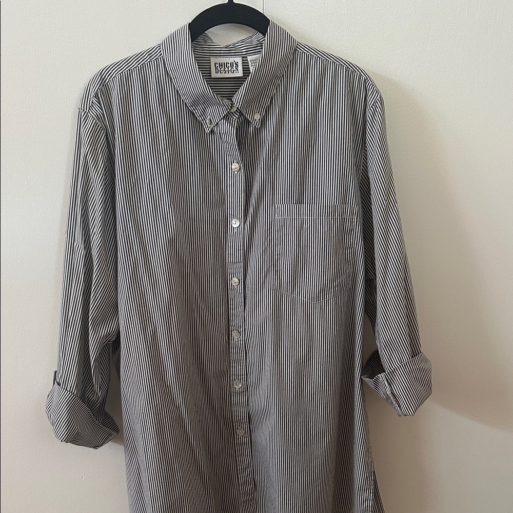 Chico's Off Black and White Striped Blouse